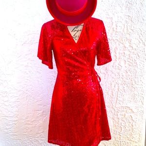 ❤️NWT Boutique Barbie Bright Pink Sequin Wrap Minidress